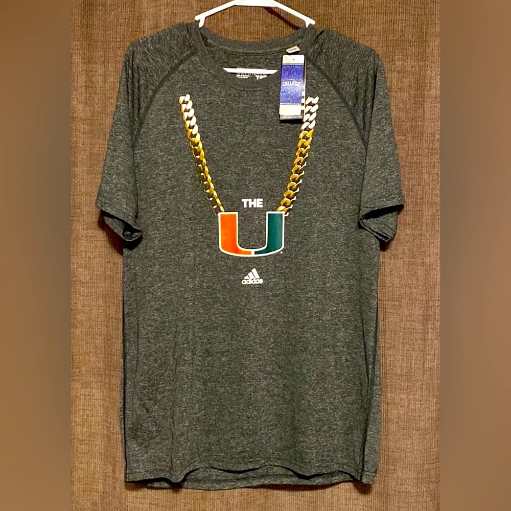 Miami Hurricanes “Turn Over Chain” Black Heathered Tee Shirt Adidas Mens L NWT